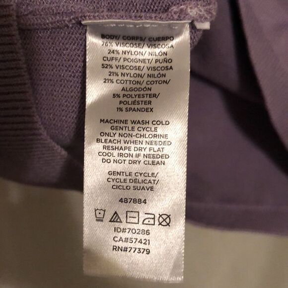 Ann Taylor L Lavender White Knit Short Sleeve Pullover Top Embroidered Sleeves - Picture 13 of 13